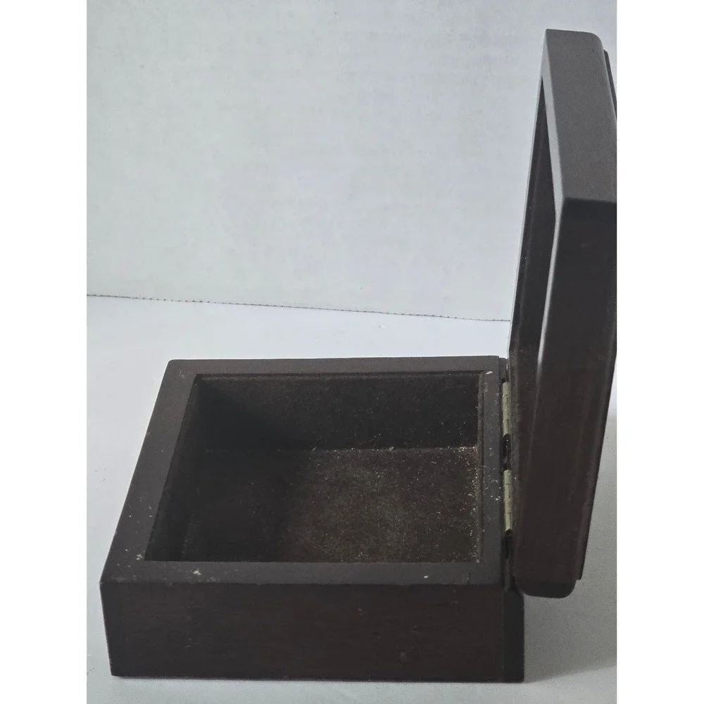 Dark Brown Wooden Trinket Box Square Hinged Jewelry Keepsake Storage Case